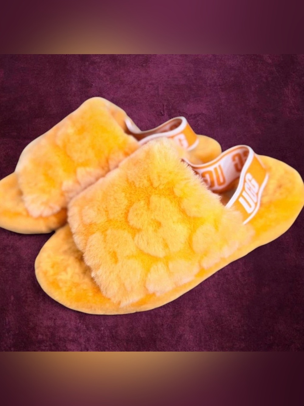 UGG Fluff Yeah Slide Orange Fuzzy Slippers Sandals Women's Size 6